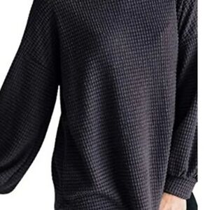 Women's Black Waffle Knit Sweatshirt